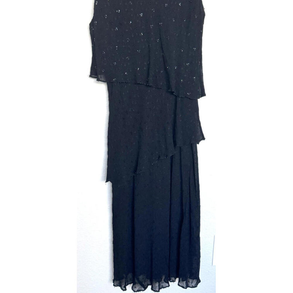 Lola P. Black Beaded Tiered Sleeveless Midi Dress L | Formal Cocktail Party Rayo - Picture 3 of 13